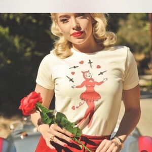 Brand New Mischief Made Shirt cream color with vintage style devil dagger lady